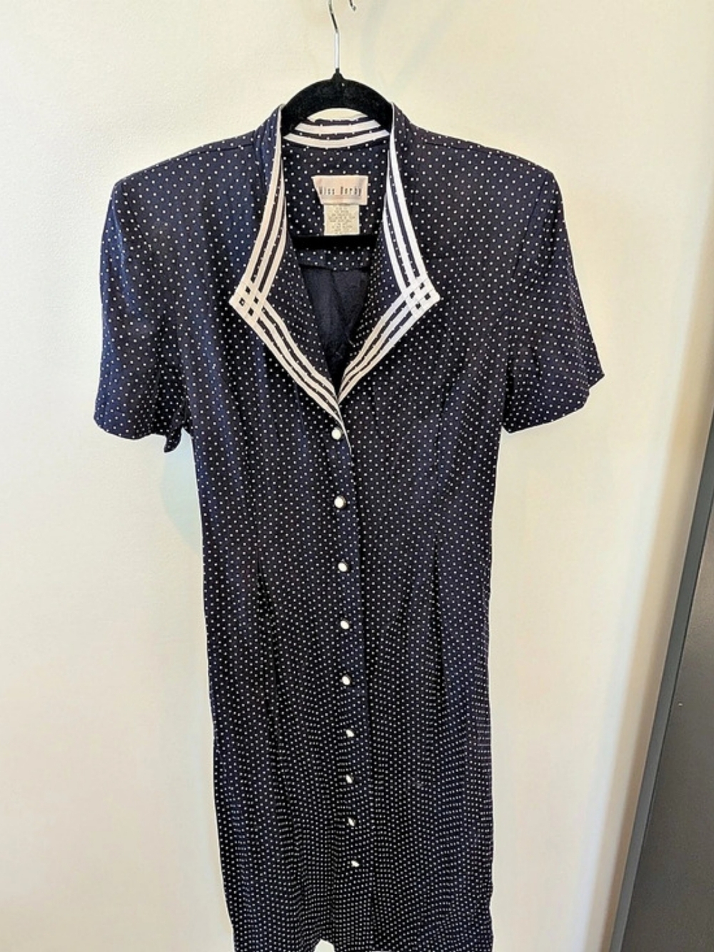Vintage Polka Dot Sailor Collar Midi Dress